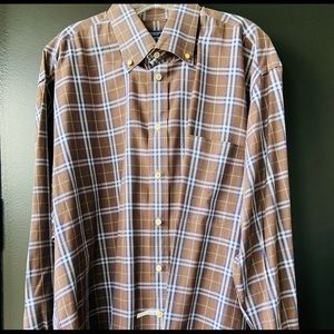 Burberry mens brown check plaid classic fit shirt L button down